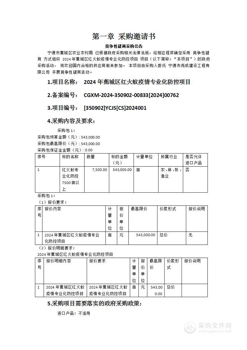 2024年蕉城区红火蚁疫情专业化防控项目