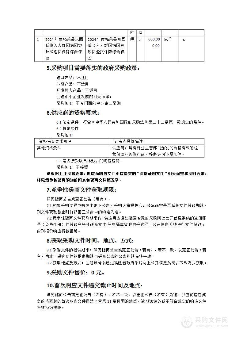 2024年度柘荣县巩固低收入人群因病因灾致贫返贫保障综合保险