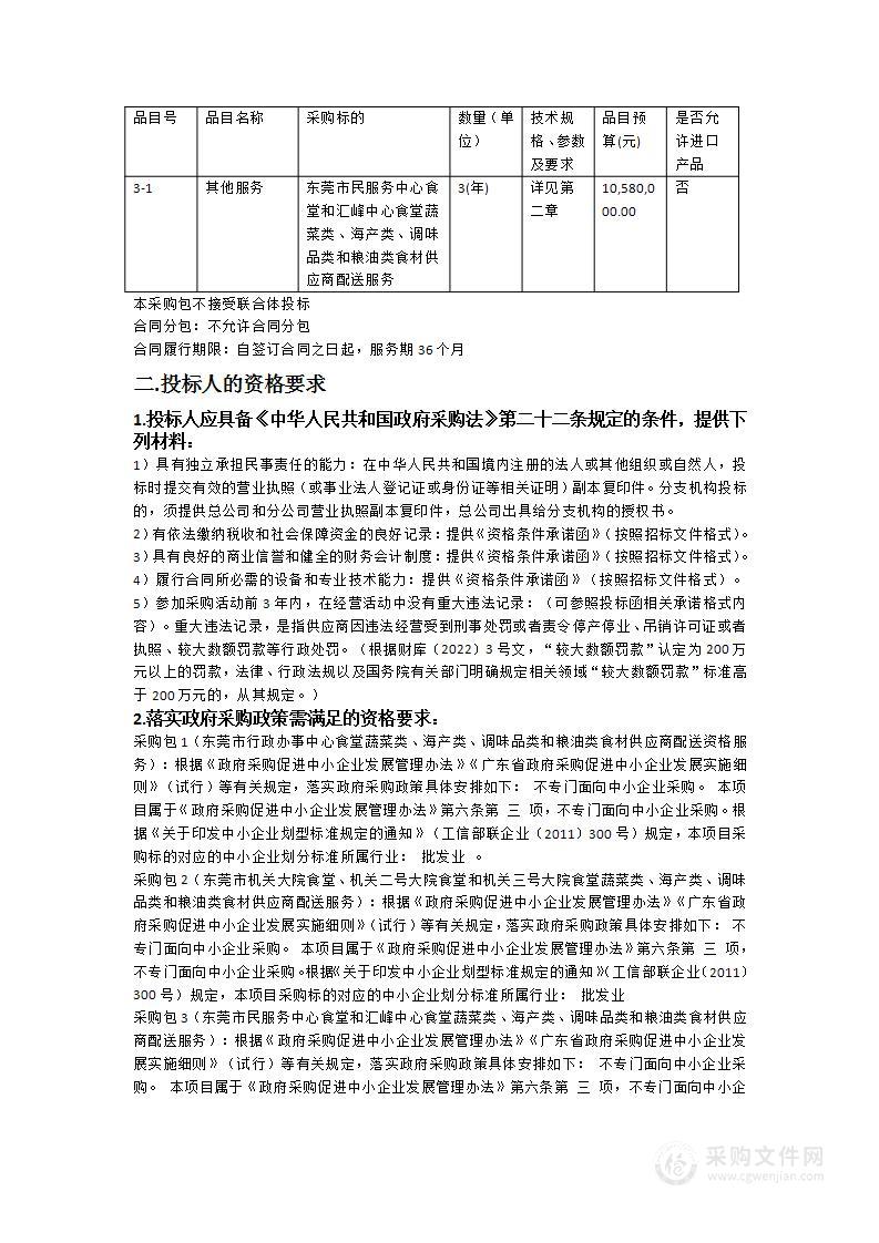 东莞市直属机关饮食服务部蔬菜、海产、调味品和粮油类的食材配送服务