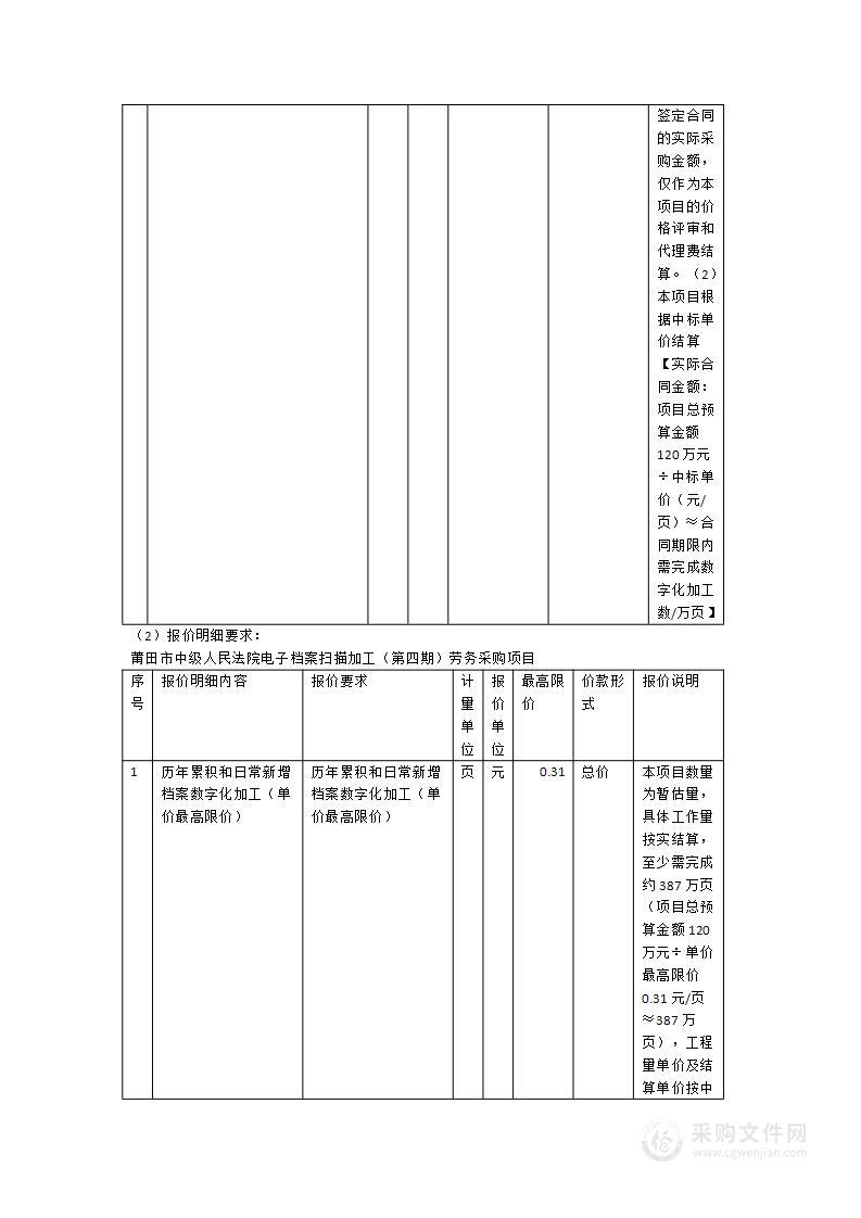 莆田市中级人民法院电子档案扫描加工（第四期）劳务采购项目