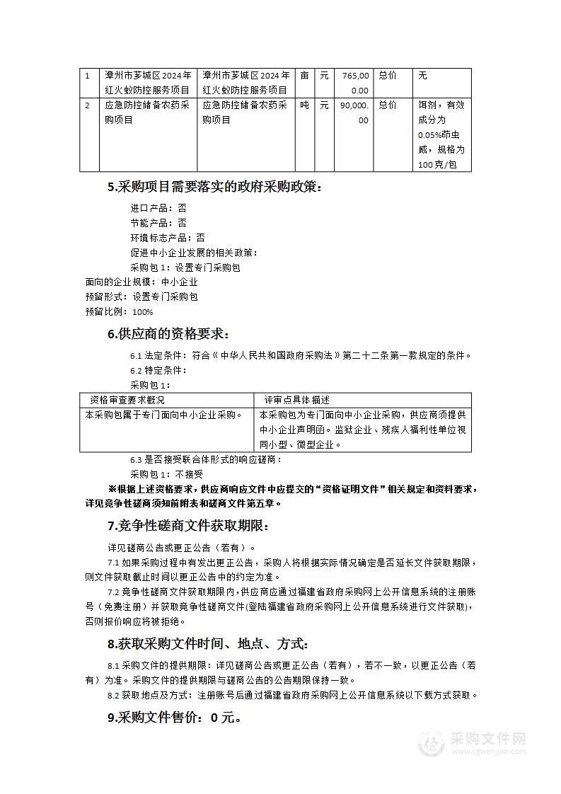 漳州市芗城区2024年红火蚁防控及应急防控储备农药项目