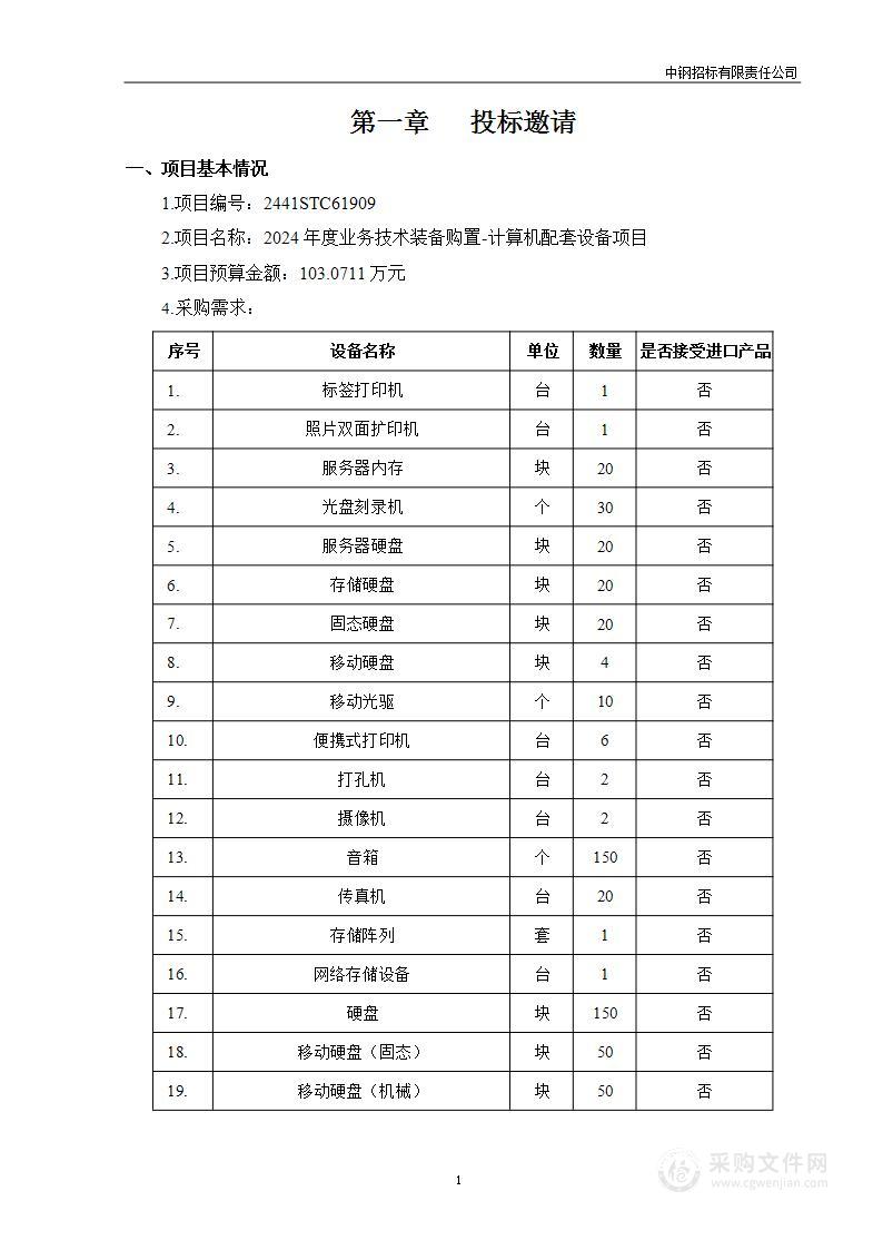 2024年度业务技术装备购置-计算机配套设备项目