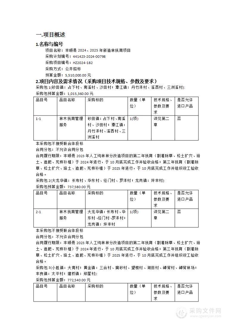 丰顺县2024、2025年新造林抚育项目