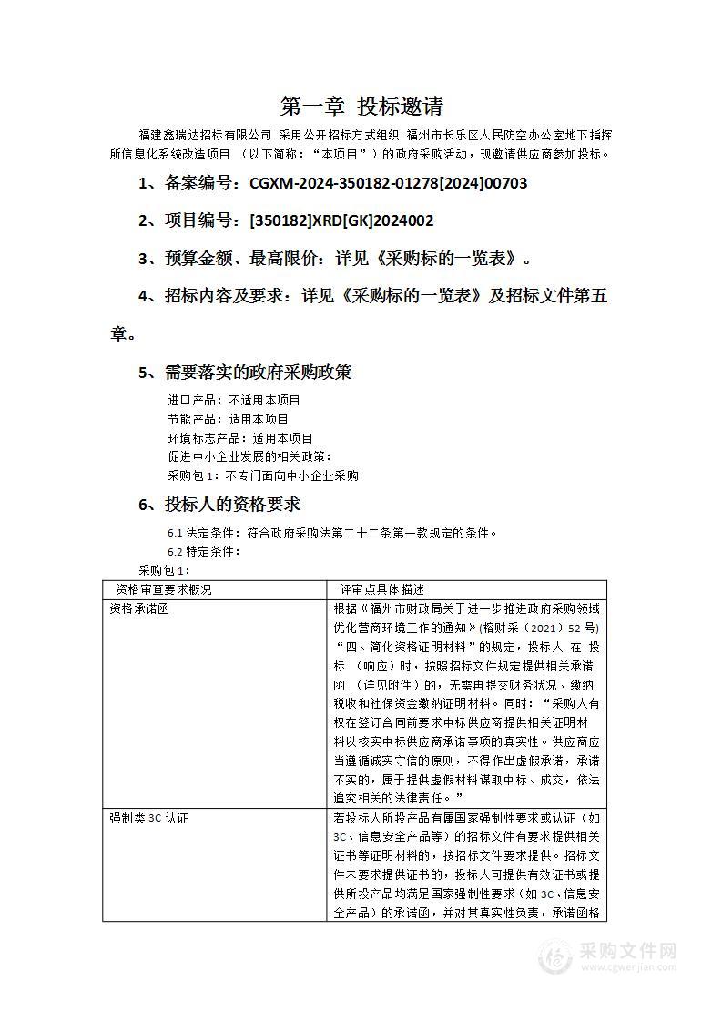 福州市长乐区人民防空办公室地下指挥所信息化系统改造项目