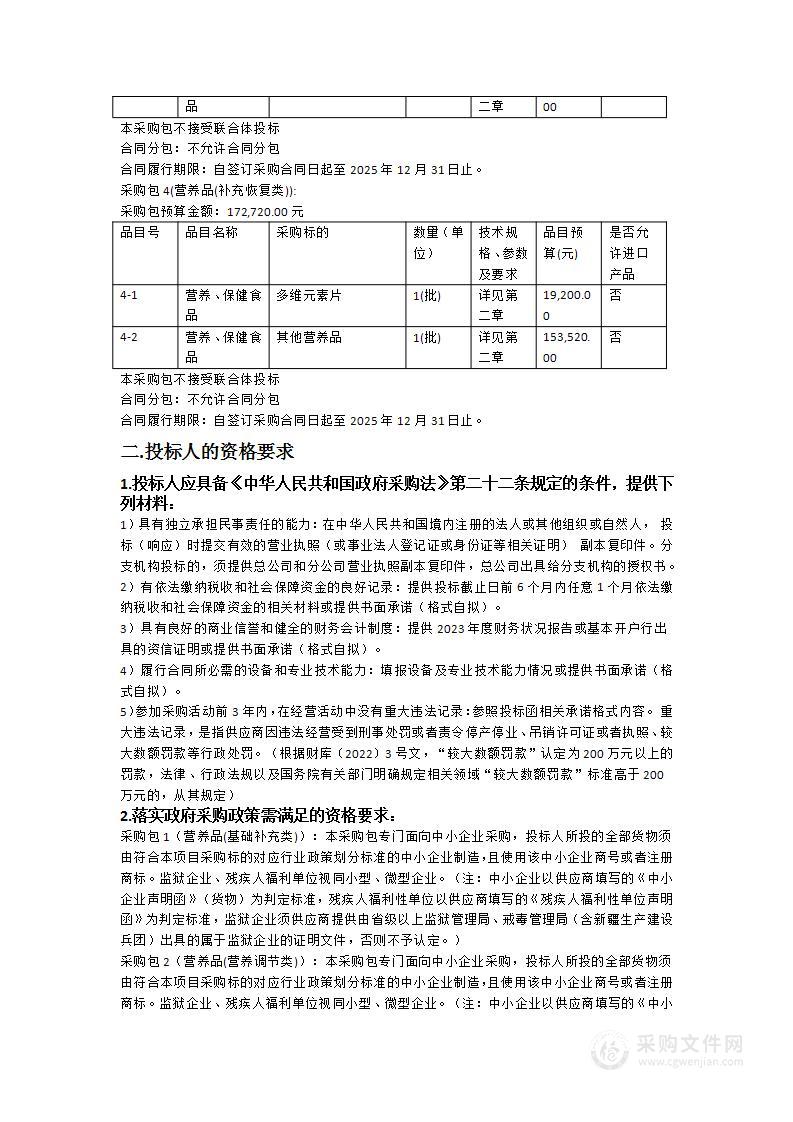 广东省重竞技体育训练中心2024-2025年度营养品采购项目