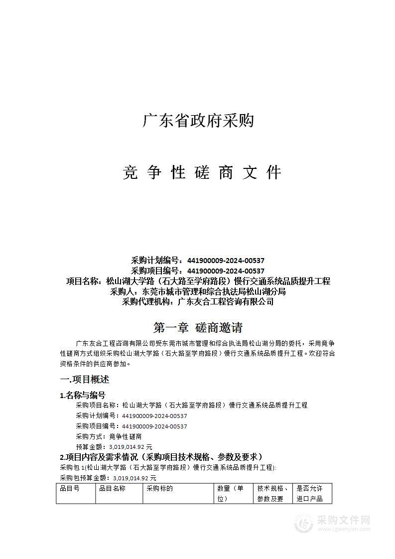 松山湖大学路（石大路至学府路段）慢行交通系统品质提升工程