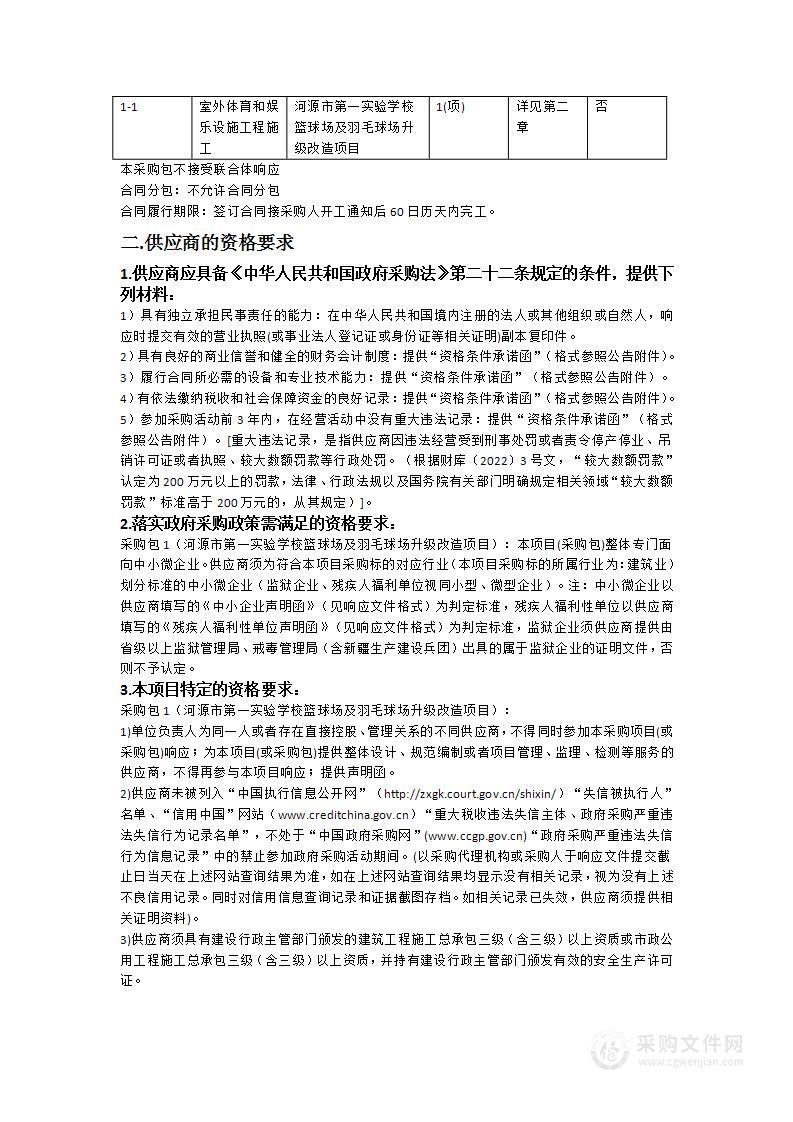 河源市第一实验学校篮球场及羽毛球场升级改造项目