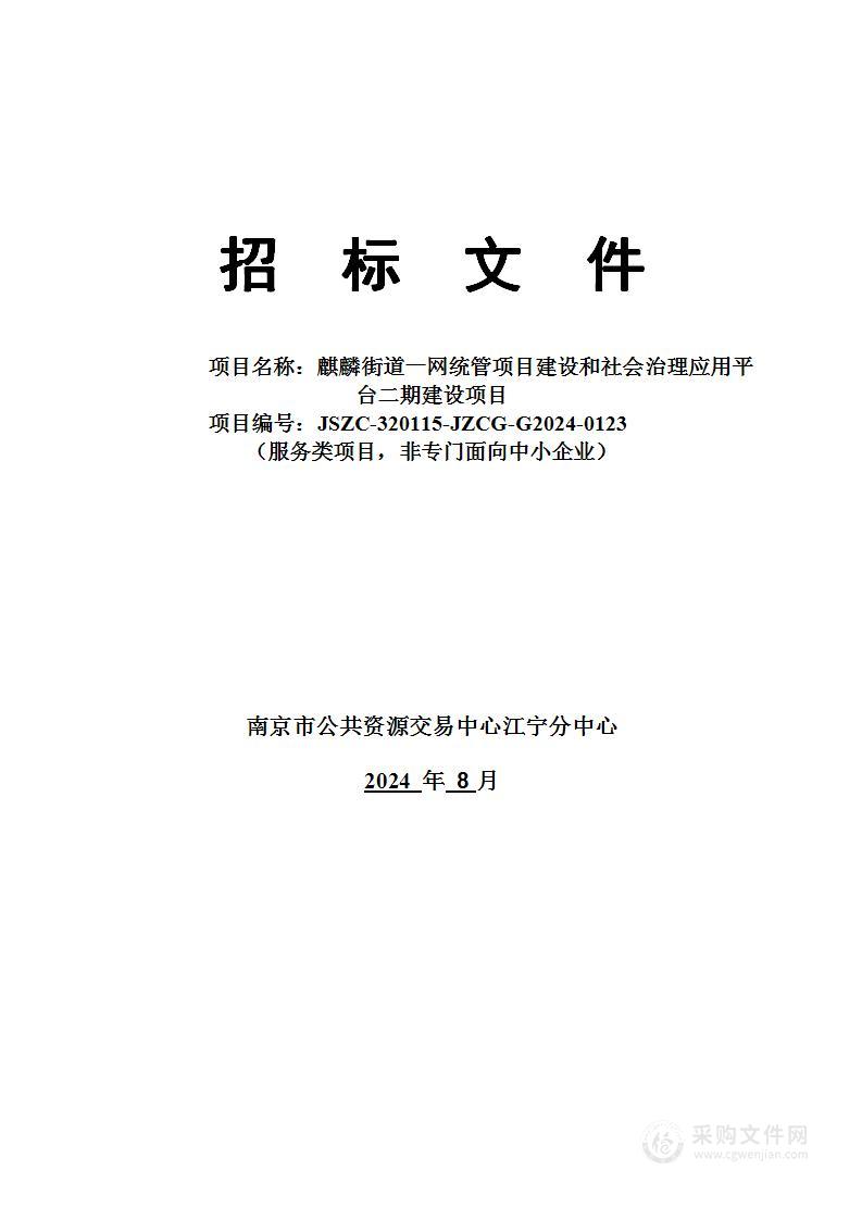 麒麟街道一网统管项目建设和社会治理应用平台二期建设项目