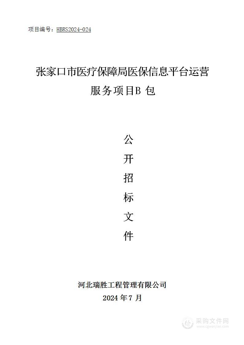 张家口市医疗保障局医保信息平台运营服务项目（B包）