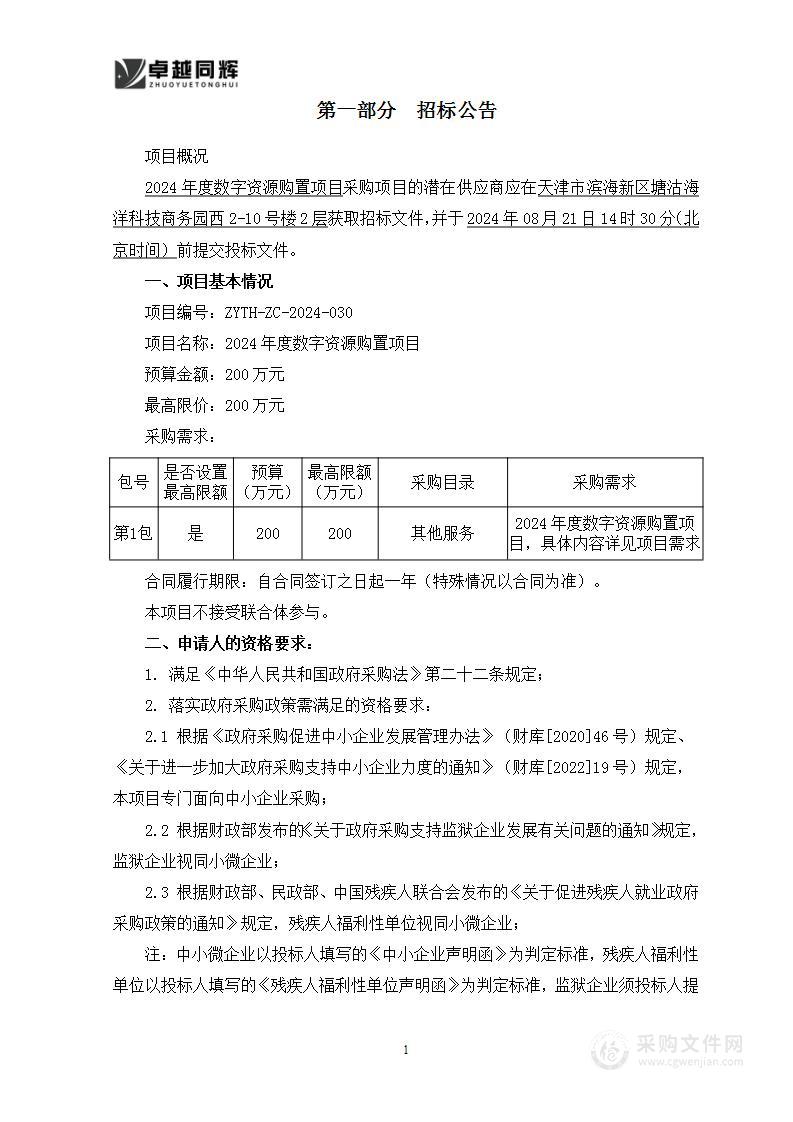 2024年度数字资源购置项目