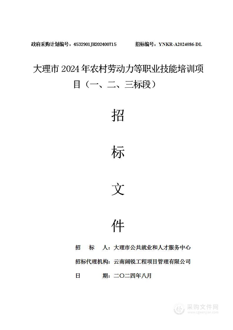 大理市2024年农村劳动力等职业技能培训项目（一、二、三标段）