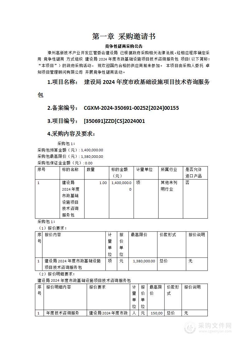 建设局2024年度市政基础设施项目技术咨询服务包