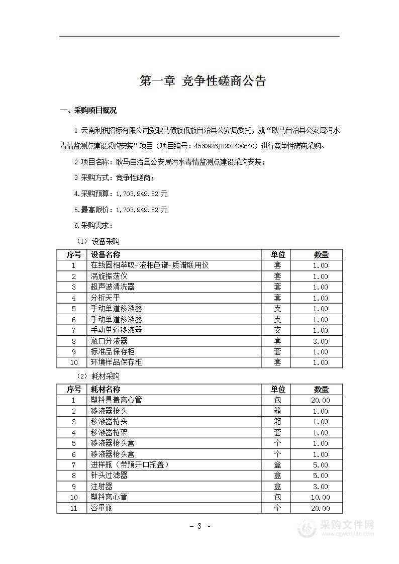 耿马自治县公安局污水毒情监测点建设采购安装