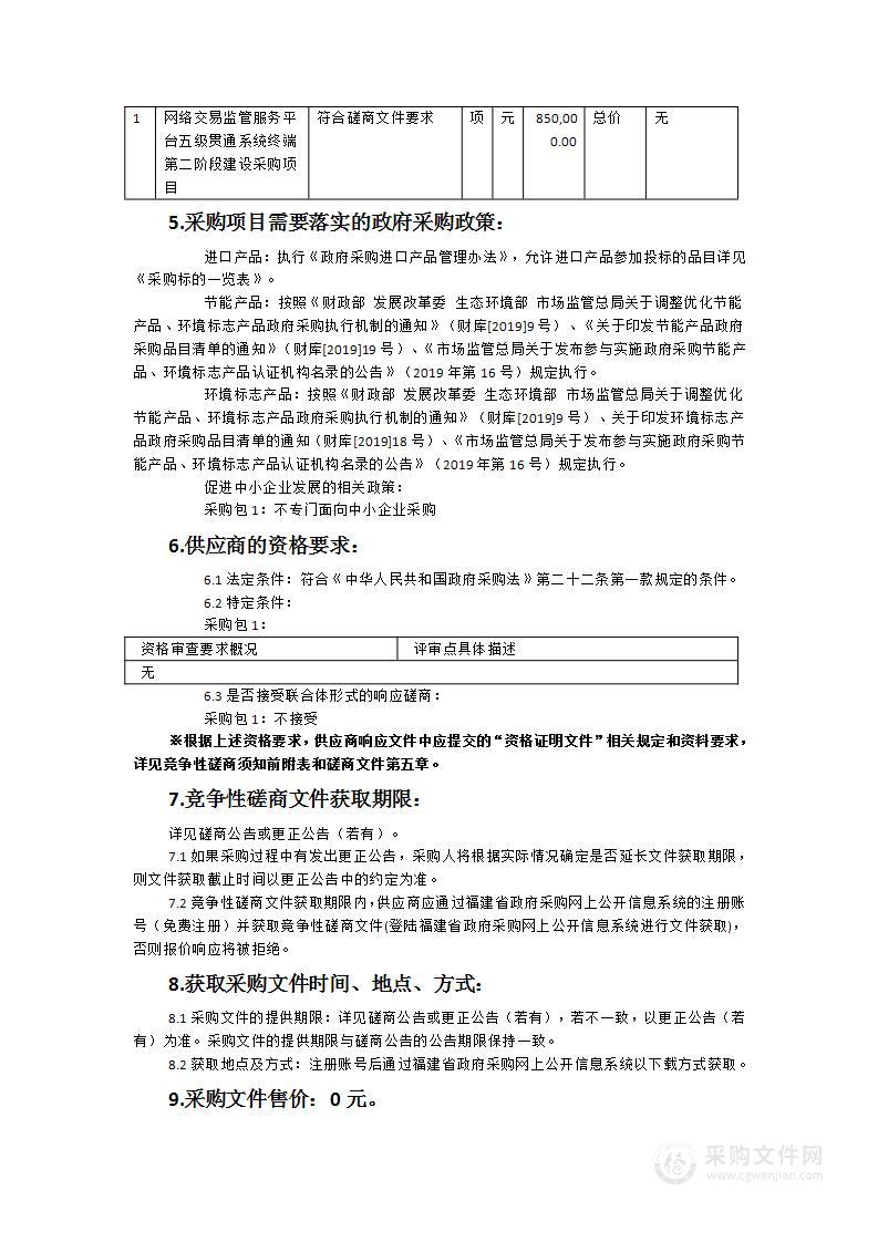 网络交易监管服务平台五级贯通系统终端第二阶段建设采购项目