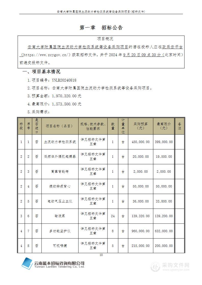 云南大学附属医院血流动力学检测系统等设备采购项目