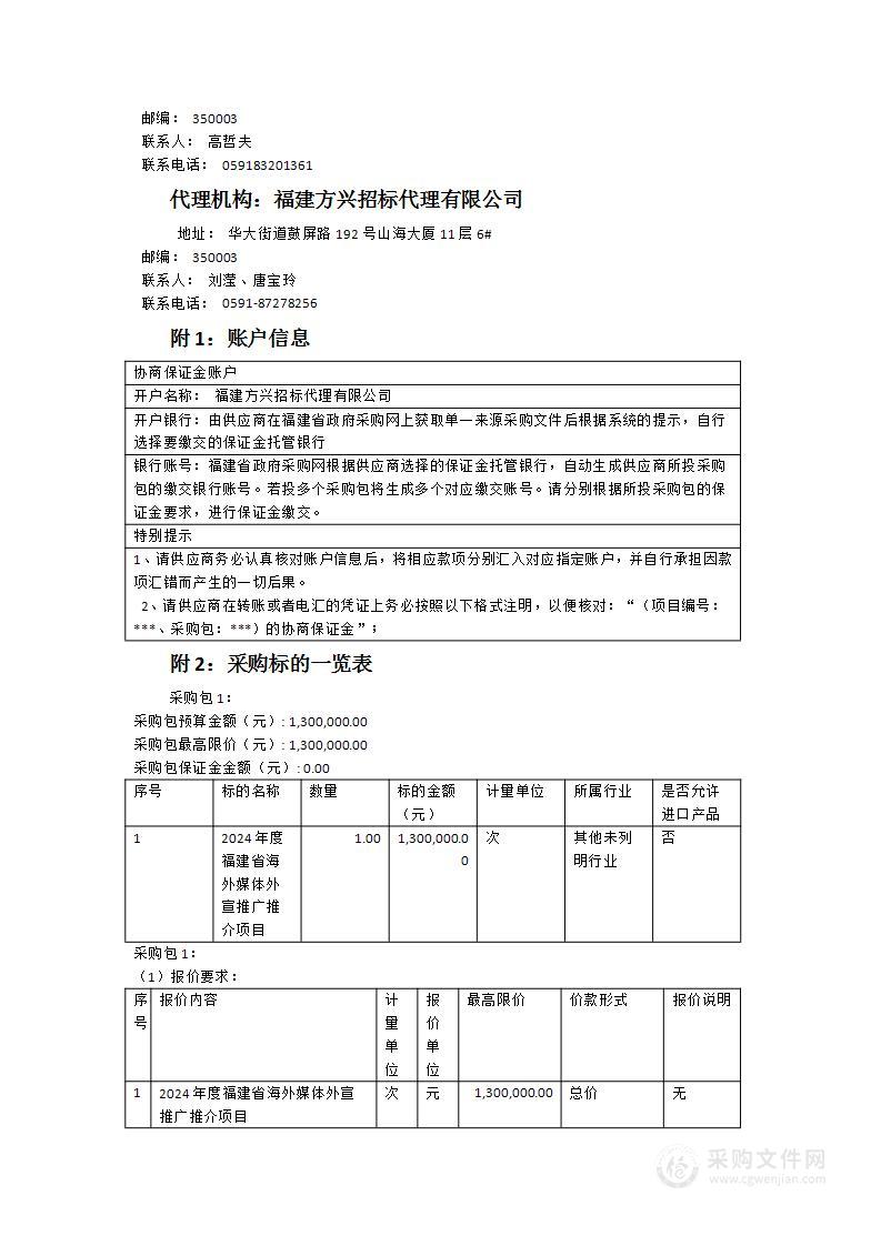 2024年度福建省海外媒体外宣推广推介项目