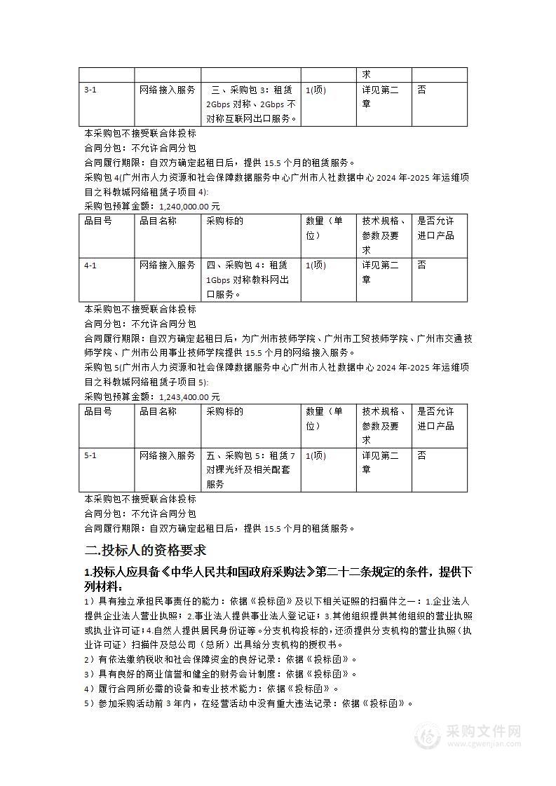 广州市人力资源和社会保障数据服务中心广州市人社数据中心2024年-2025年运维项目之科教城网络租赁子项目