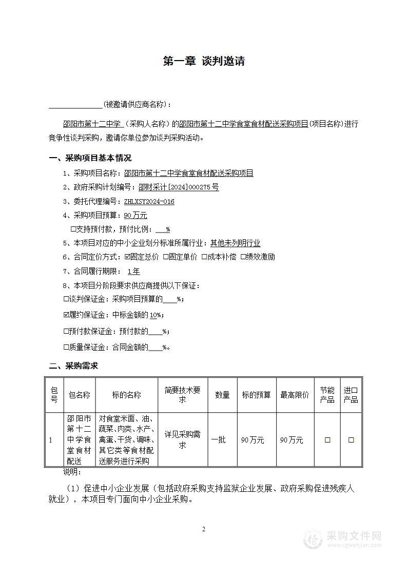 邵阳市第十二中学食堂食材配送采购项目