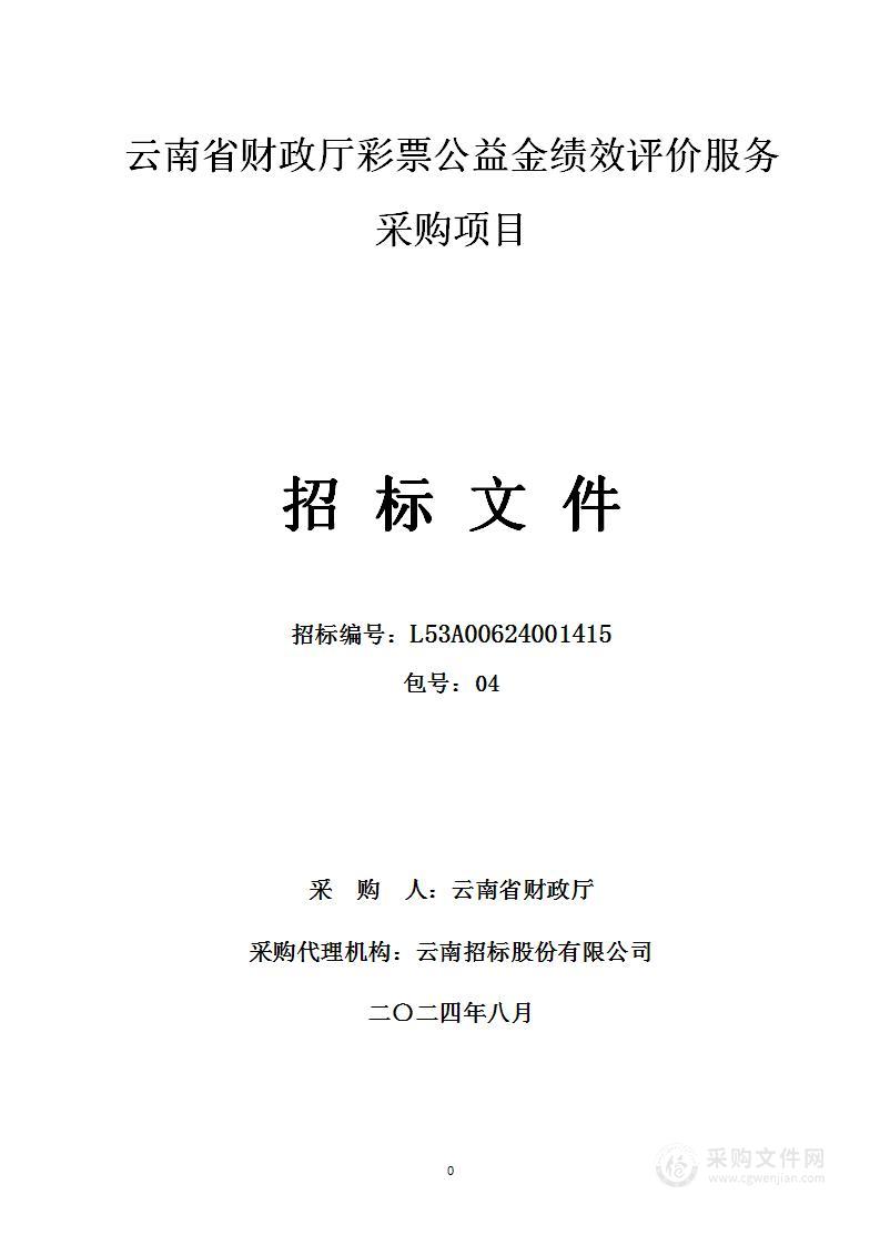 云南省财政厅彩票公益金绩效评价服务采购项目（04包）