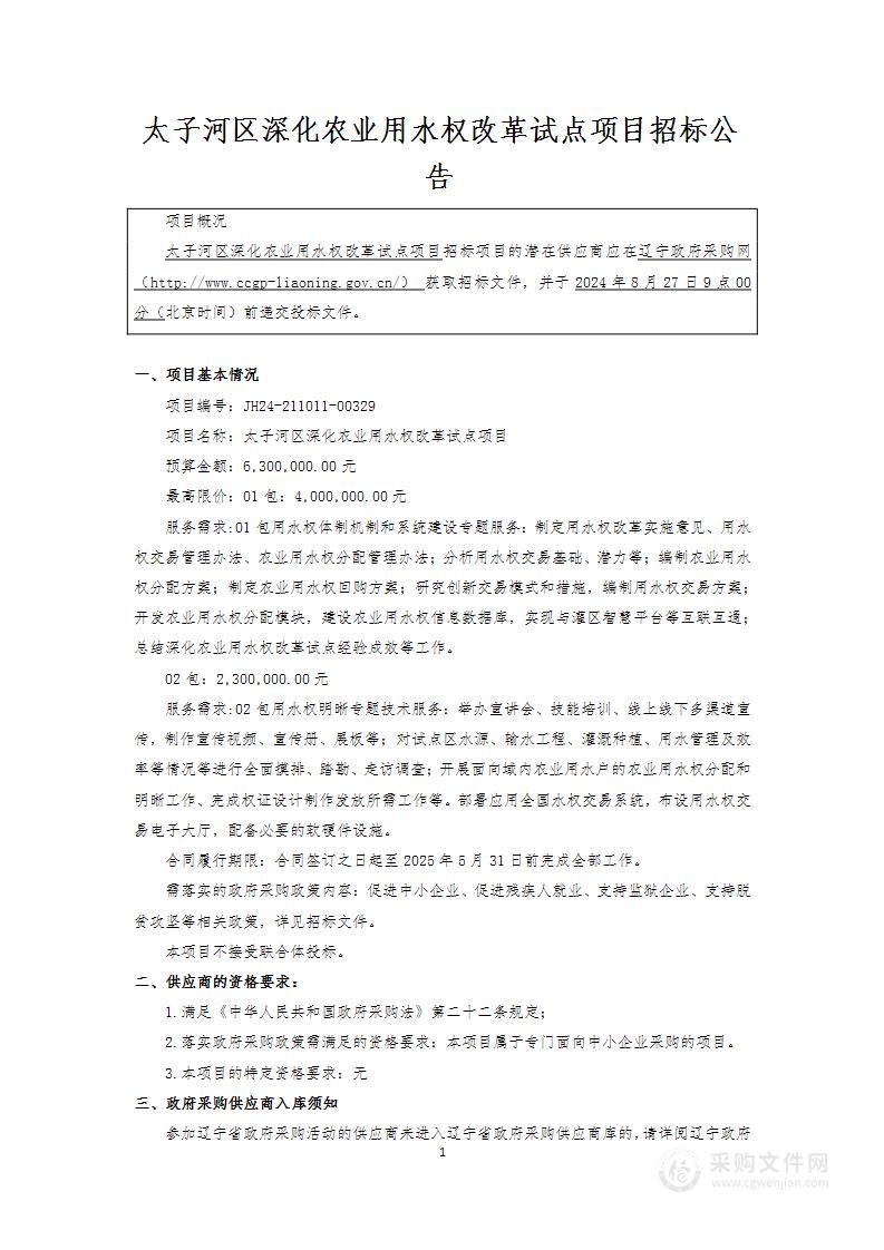 太子河区深化农业用水权改革试点项目