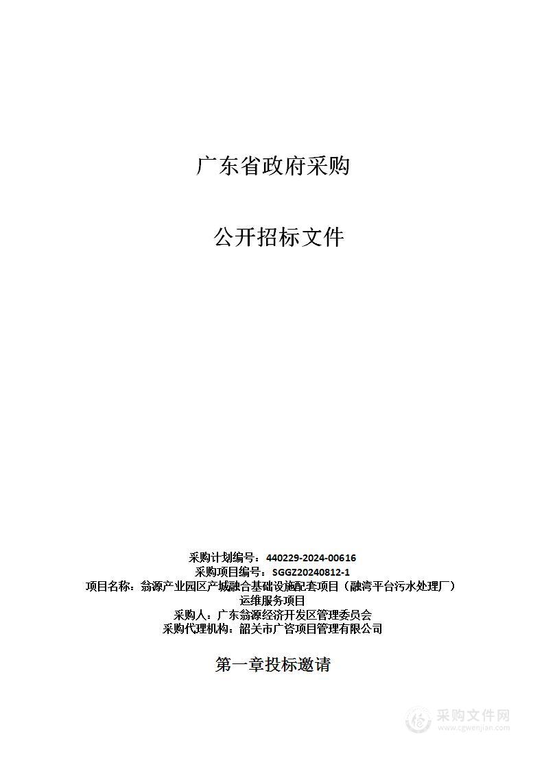 翁源产业园区产城融合基础设施配套项目（融湾平台污水处理厂）运维服务项目