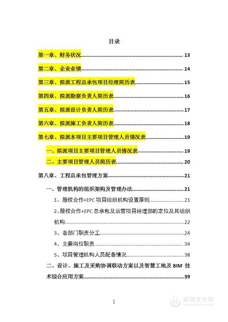 片区基础设施项目股权合作+EPC施工投标方案