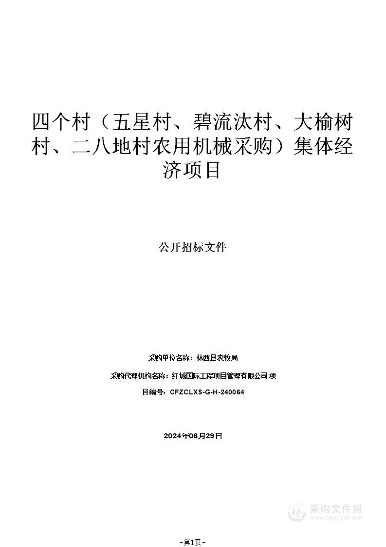 四个村（五星村、碧流汰村、大榆树村、二八地村农用机械采购）集体经济项目