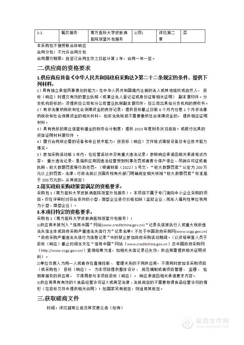 南方医科大学皮肤病医院饭堂外包服务项目