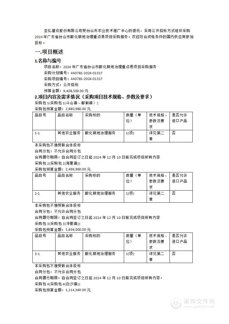 2024年广东省台山市酸化耕地治理重点县项目采购服务