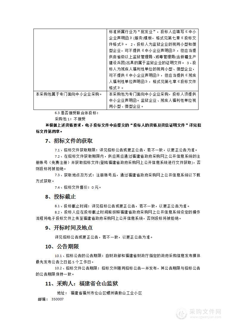 福建省仓山监狱监内食堂蔬菜配送服务采购项目