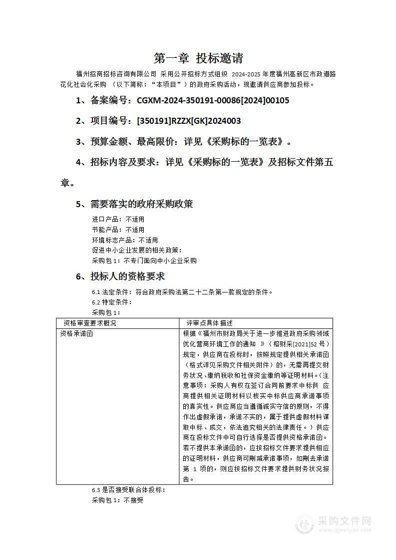 2024-2025年度福州高新区市政道路花化社会化采购