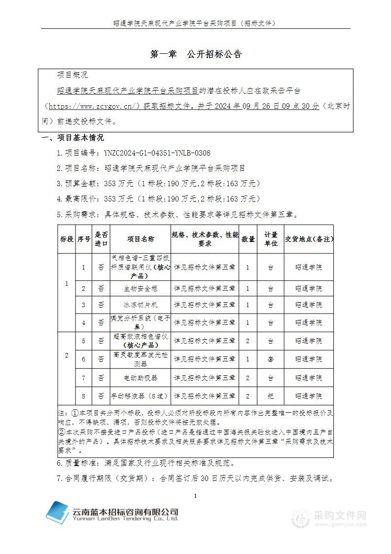 昭通学院天麻现代产业学院平台采购项目