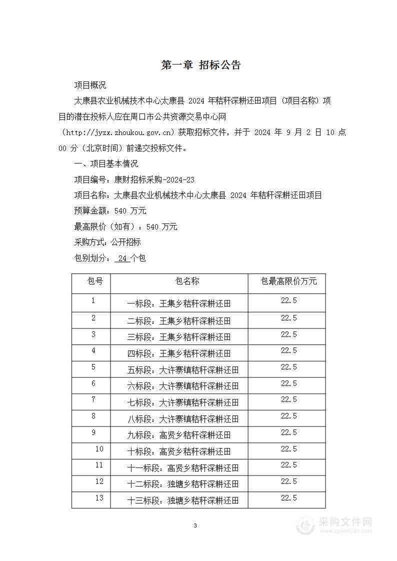 太康县农业机械技术中心太康县2024年秸秆深耕还田项目