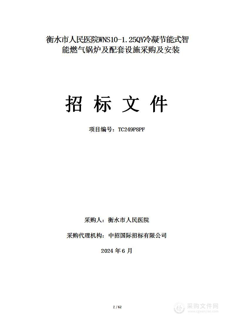 10吨冷凝节能式智能燃气锅炉及配套设施采购及安装