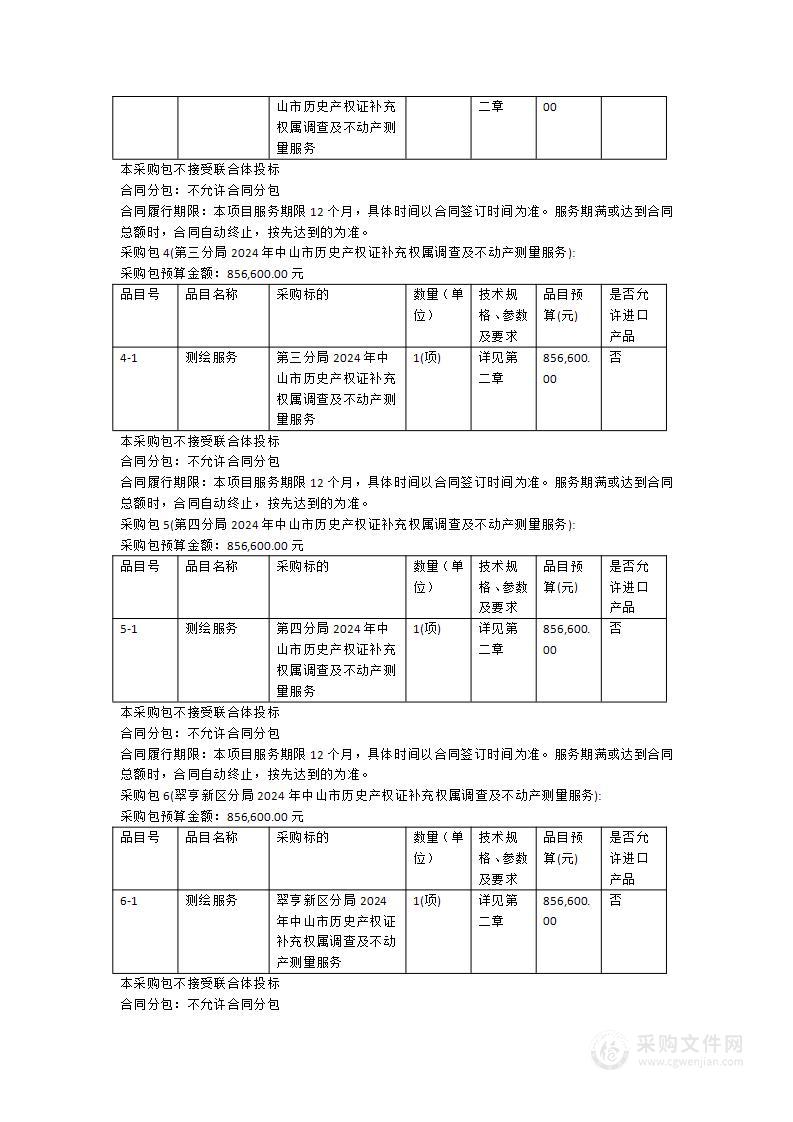 2024年中山市历史产权证补充权属调查及不动产测量