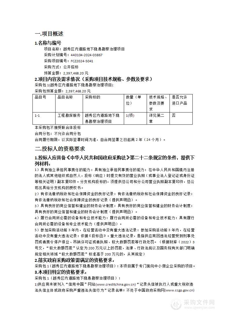 越秀区内道路地下隐患勘察治理项目