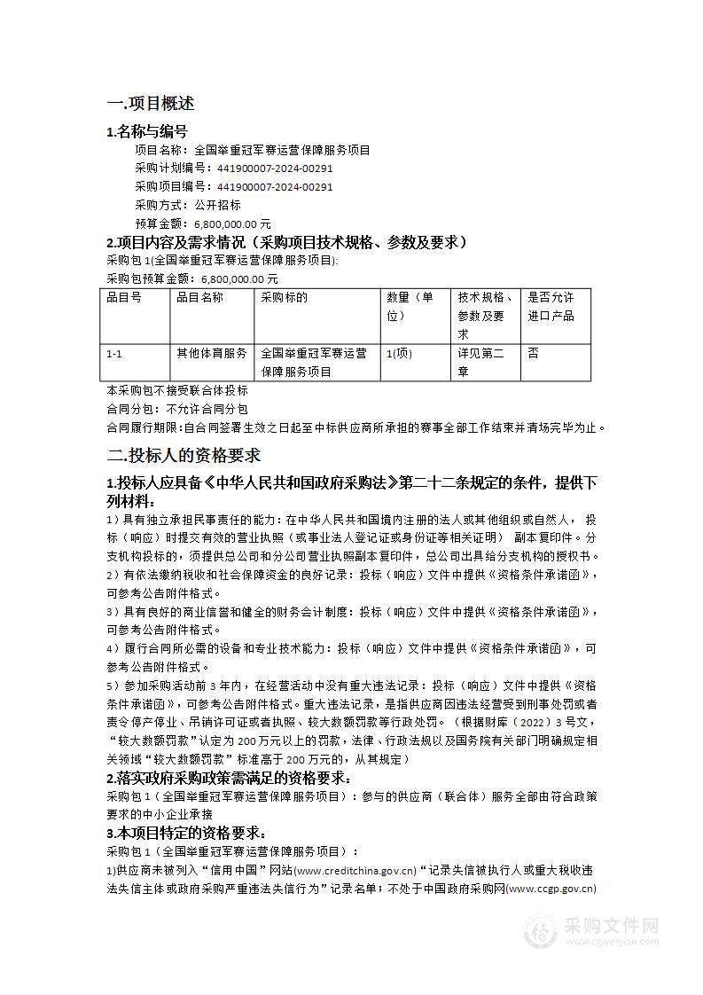 全国举重冠军赛运营保障服务项目