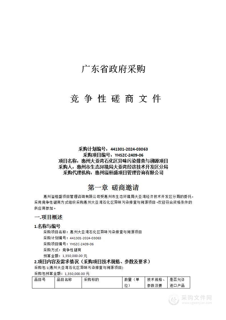 惠州大亚湾石化区异味污染排查与溯源项目