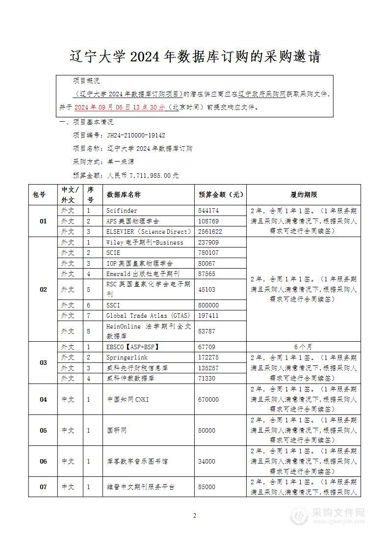 辽宁大学2024年数据库订购