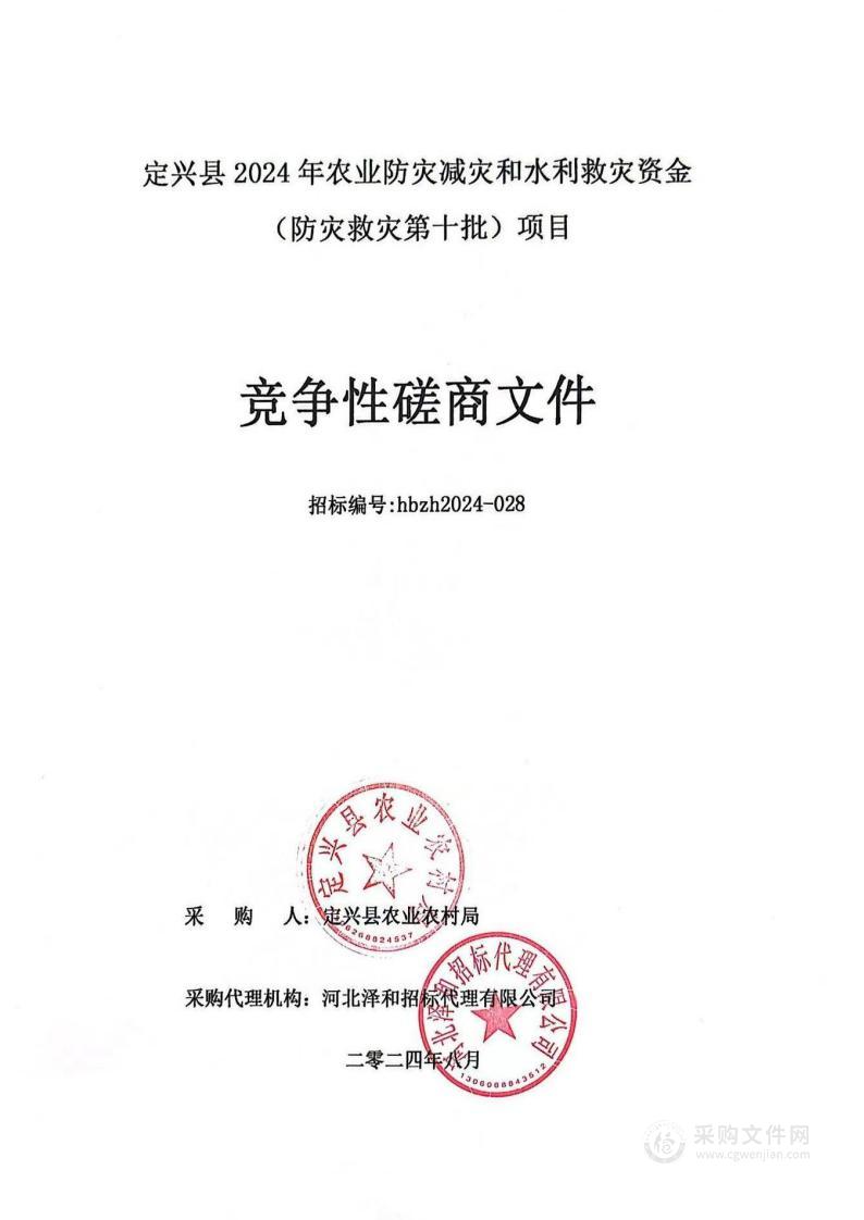 定兴县2024年农业防灾减灾和水利救灾资金（防灾救灾第十批）项目