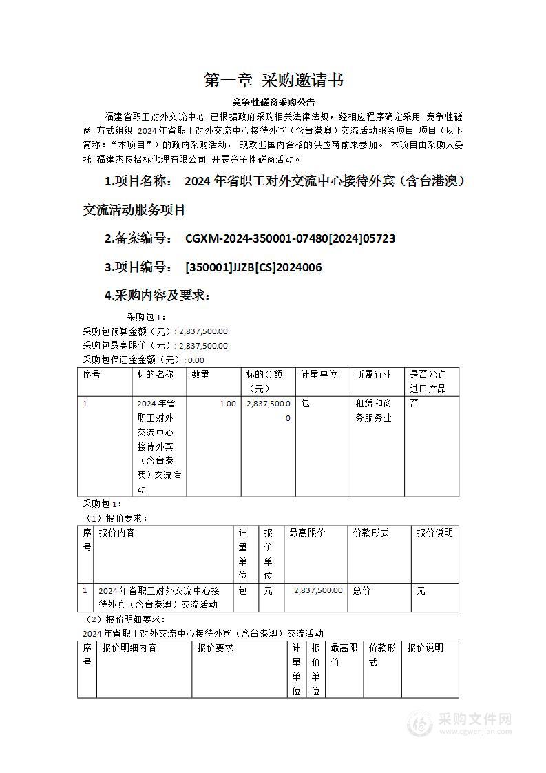 2024年省职工对外交流中心接待外宾（含台港澳）交流活动服务项目