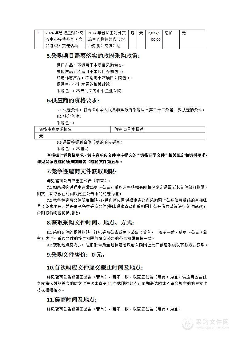 2024年省职工对外交流中心接待外宾（含台港澳）交流活动服务项目