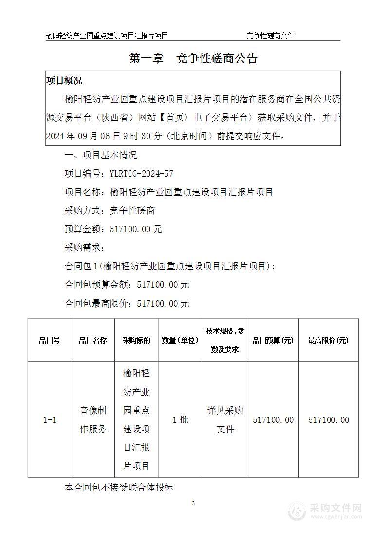 榆阳轻纺产业园重点建设项目汇报片项目