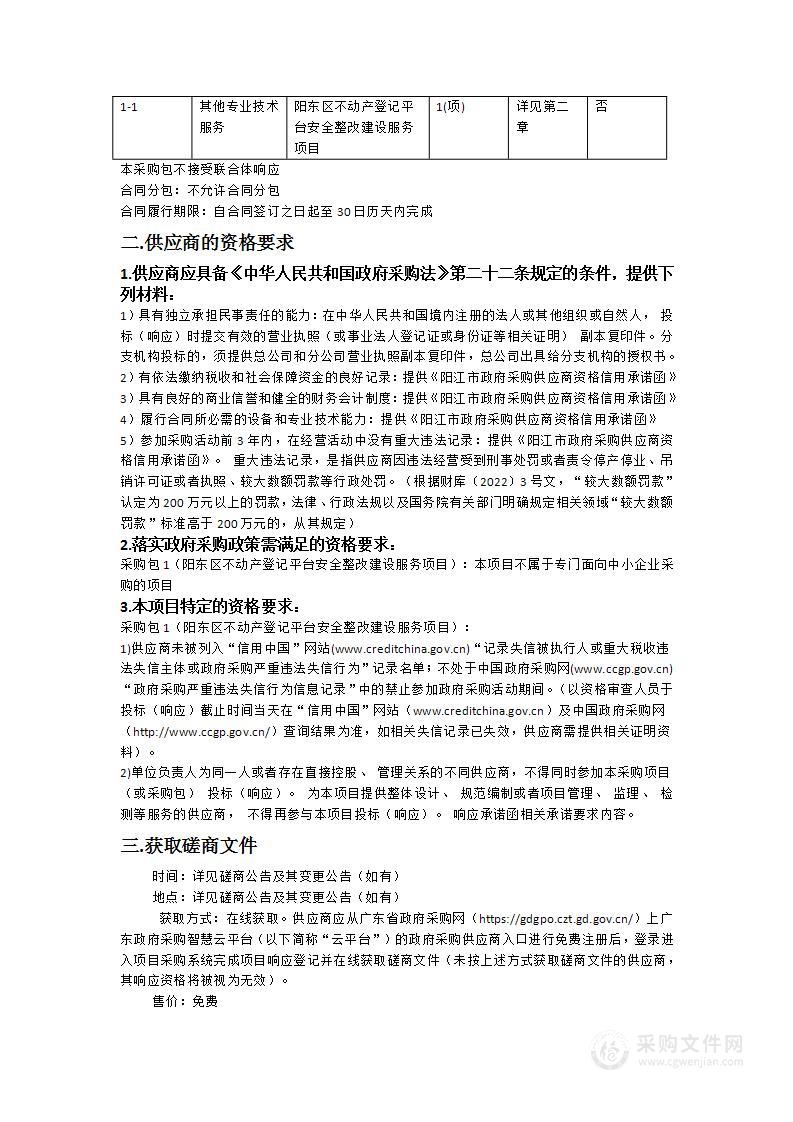 阳东区不动产登记平台安全整改建设服务项目