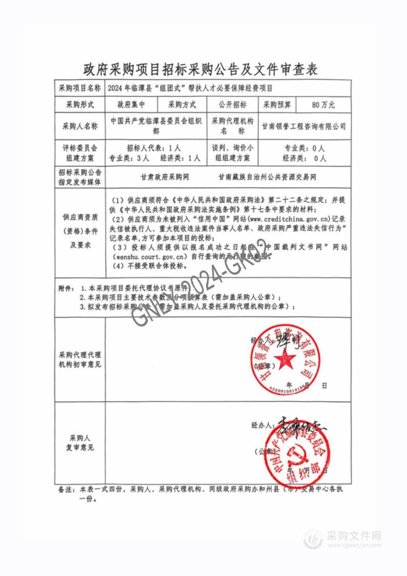 2024年临潭县“组团式”帮扶人才必要保障经费项目