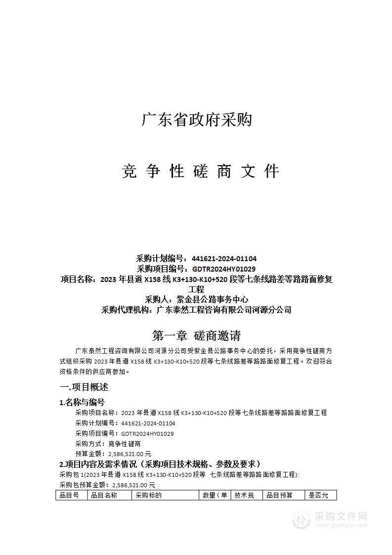 2023年县道X158线K3+130-K10+520段等七条线路差等路路面修复工程