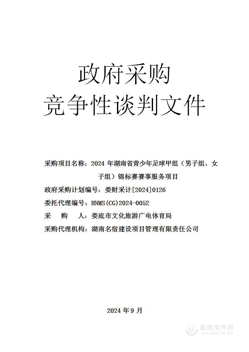 2024年湖南省青少年足球甲组（男子组、女子组）锦标赛赛事服务项目