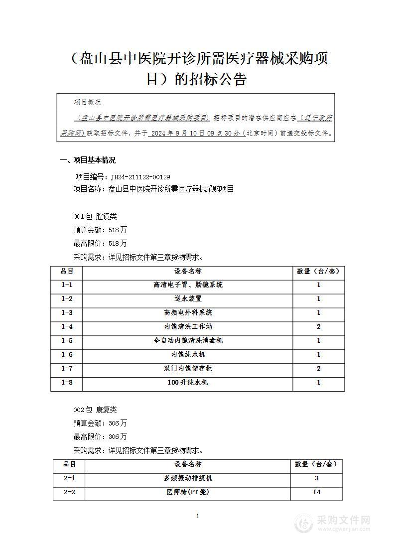 盘山县中医院开诊所需医疗器械采购项目