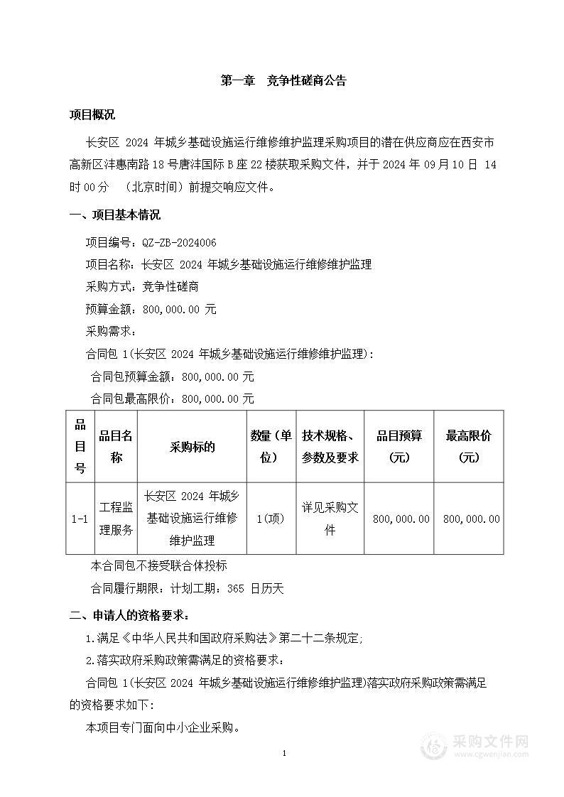 长安区2024年城乡基础设施运行维修维护监理