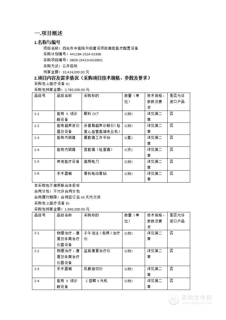 四会市中医院升级建设项目首批医疗配置设备